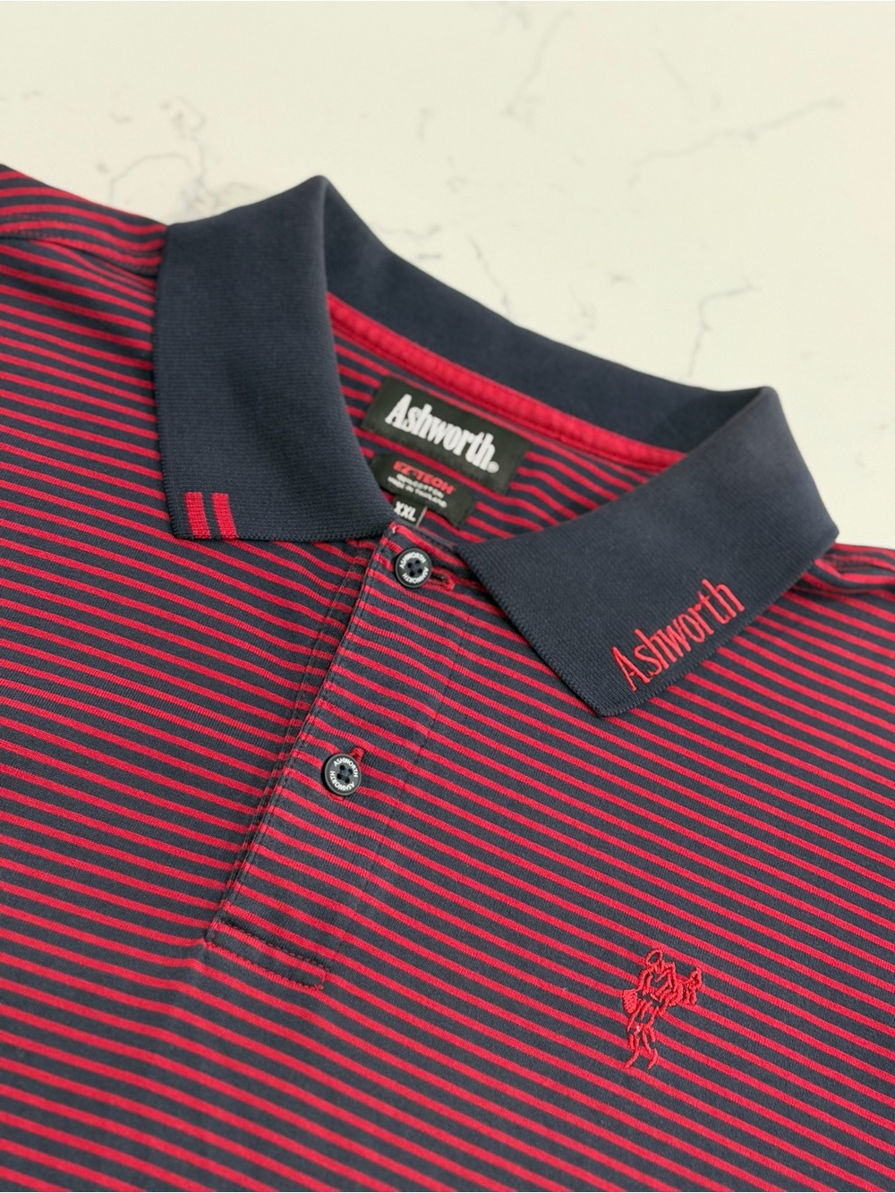Ashworth EZ-TECH Golf Polo Shirt Men’s XXL Red Navy Striped Performance